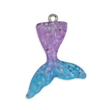 Pendentif Queue de Sirène Violette Bleue en Résine | Tessiland