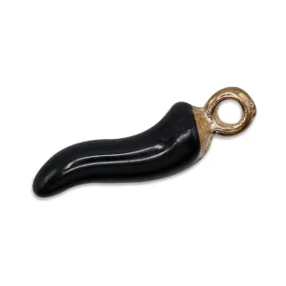 Pendentif cornetto porte-bonheur en résine avec base en or pour bijoux Noir