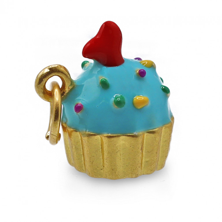 Cupcake Azzurro Oro, ciondolo in metallo smaltato | Tessiland