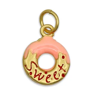 Pendentif Donut émaillé avec détails dorés pour bijoux Rose