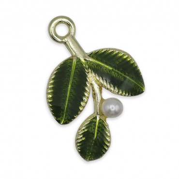 Perla Folia, pendentif feuilles avec perle | Tessiland