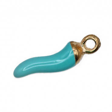 Ciondolo cornetto portafortuna in resina base oro per bijoux Celeste