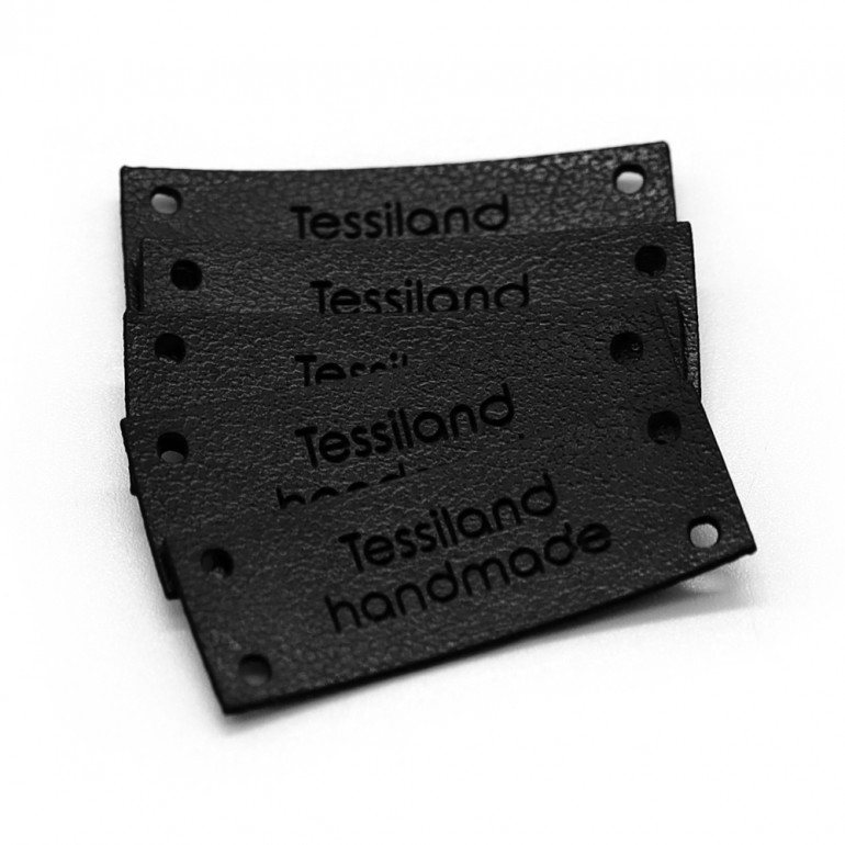 Custom tags rectangle 5 pcs Eco Leather Black