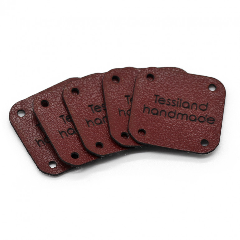 Custom tags square 5 pcs Eco Leather Burgundy