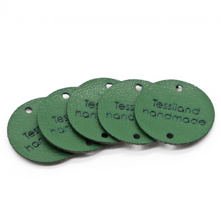 Custom tags circle 5 pcs Eco Leather Green