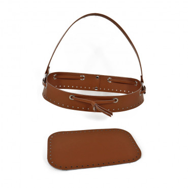 Set borsa Secchiello bucket bag in ecopelle con coulisse e manico Cuoio