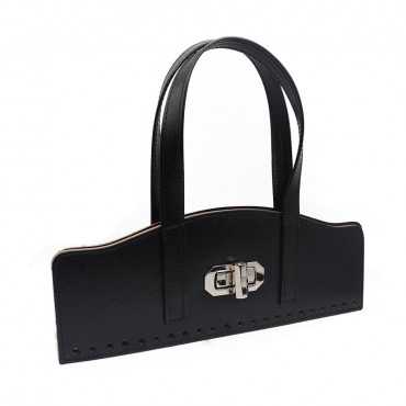 Set borsa Vintage in ecopelle con girello e manici su patella Nero