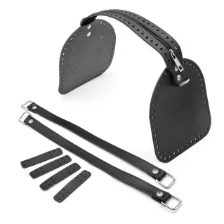 Eco Leather Handbag Set with Zipper and Handles for Handmade Bags Black