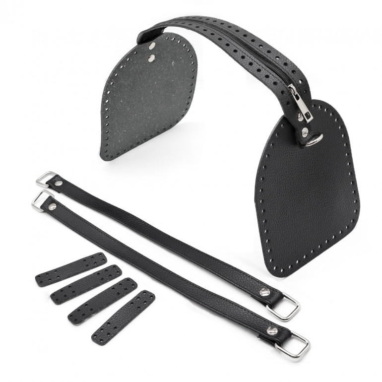 Black Eco-Leather Bauletto Bag Set with Zip | Tessiland