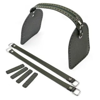 Eco Leather Handbag Set with Zipper and Handles for Handmade Bags Military