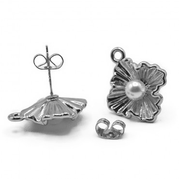 Silver Flower earrings with central pearl | Tessiland