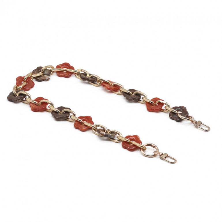 Manico Fioriloop con fiori e catena in resina con moschettoni per pochette