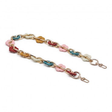 Manico Fioriloop con fiori e catena in resina con moschettoni per pochette Fantasy