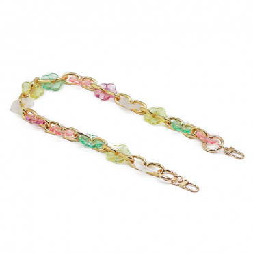 Manico Fioriloop con fiori e catena in resina con moschettoni per pochette Delicato
