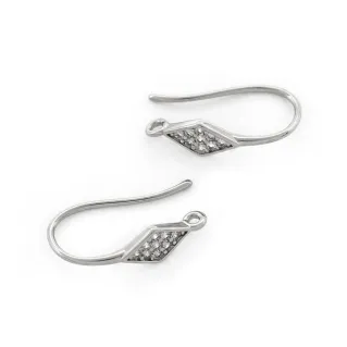 Rhombus Hooks in Brass with Crystals for Earrings and Jewelry Argento