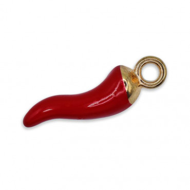 Ciondolo cornetto portafortuna in resina base oro per bijoux Rosso