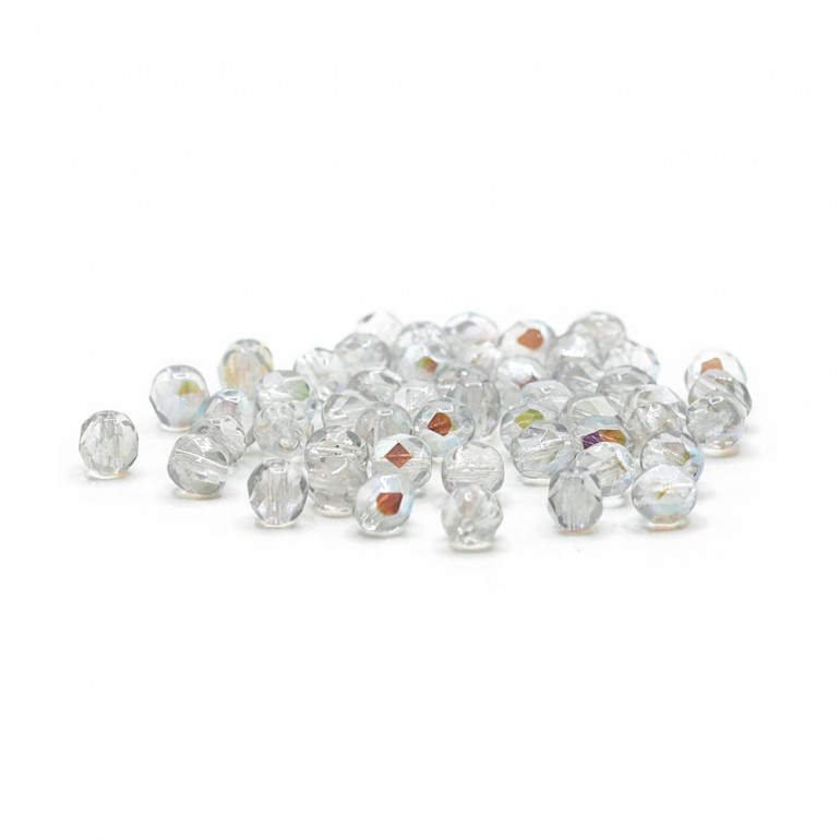 Faceted Half Crystal Transparent Iridescent 6mm, refined shine | Tessiland