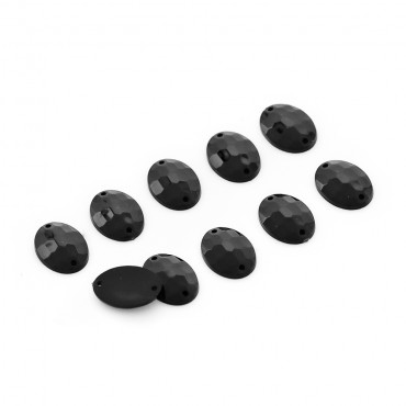 Cristallo cucibile ovale sfaccettato in PVC 18x13mm Nero