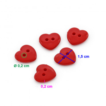 Botón Corazón 2 agujeros Rojo| Tessiland