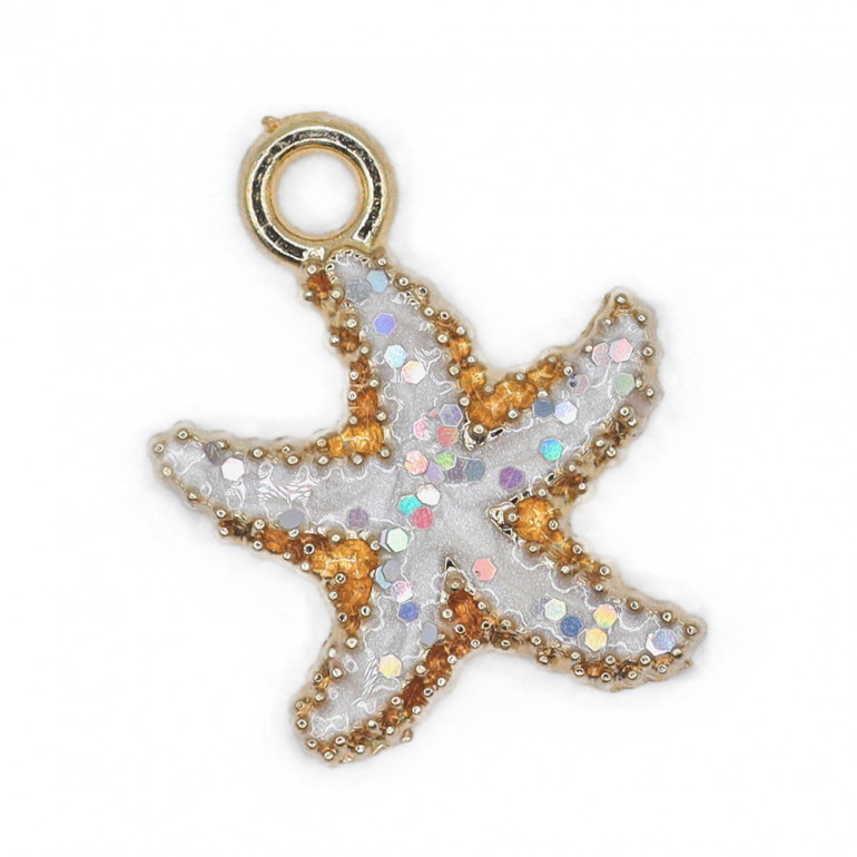Pendentif Étoile de Mer Lux Blanc Or en métal émaillé | Tessiland