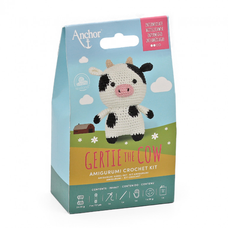 Gertie the Cow Amigurumi Kit with Hook & Yarn | Tessiland