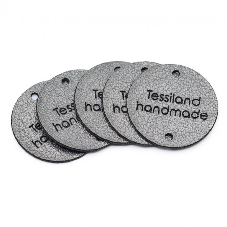Custom tags circle 5 pcs Eco Leather Titanium