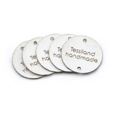 Plaques personnalisables cercle 5 pcs Éco-cuir blanc