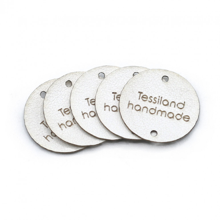 Plaques personnalisables cercle 5 pcs Éco-cuir blanc