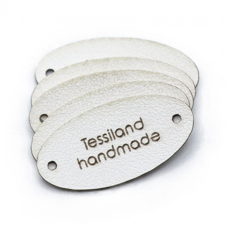 Custom Tags Oval 5 pcs Eco Leather White