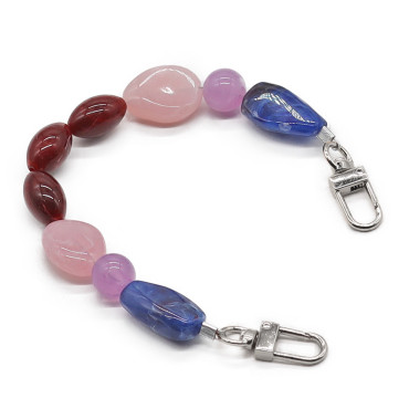 Manico Marsiglia in resina con perle multicolor e moschettoni per pochette Argento