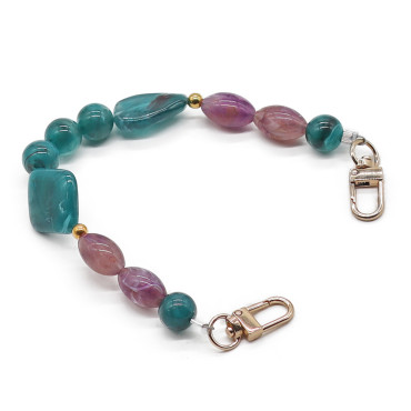 Manico Etnico in resina e perle con moschettoni per pochette