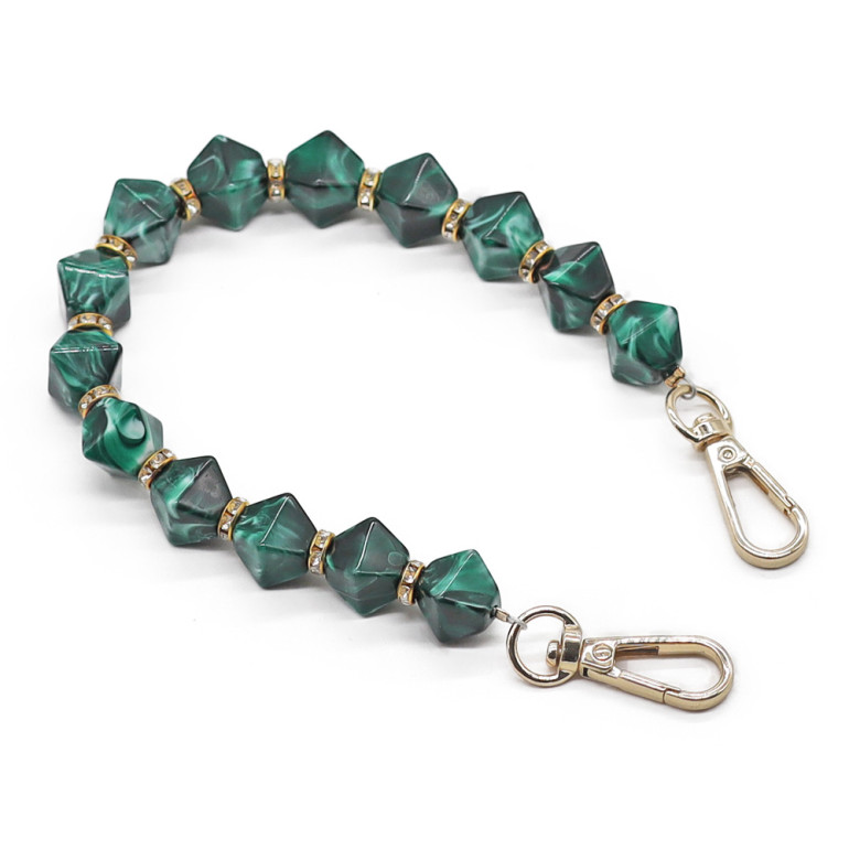 Manico Gala in resina con pietre sfaccettate e moschettoni per pochette