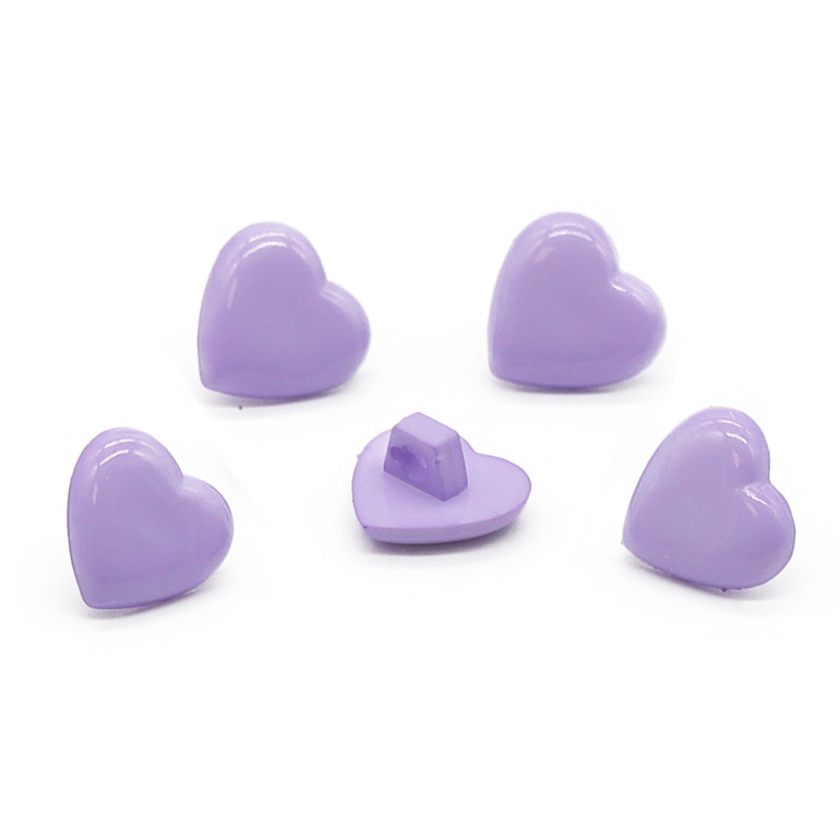 Bottone a forma di cuore in nylon con gambo per abbigliamento e bomboniere