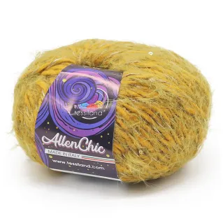 AllenChic wool blend fur-effect with sequins yarn ball 100g Senape
