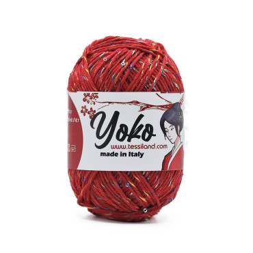 Yoko misto cotone con paillettes gomitolo 50g Rosso