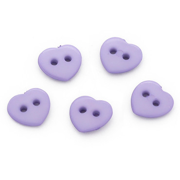 Bottoni Cuore 2 fori 5pz Lilla