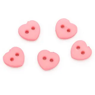 Bottoni Cuore 2 fori 5pz Rosa