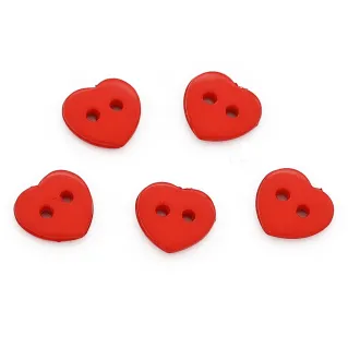 Heart Buttons 2 Holes 5pcs Red