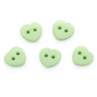 Heart Buttons 2 Holes 5pcs Green