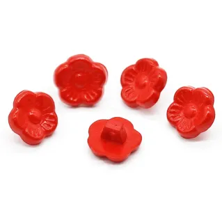 3D Fleur Button with Stem 5pcs Red