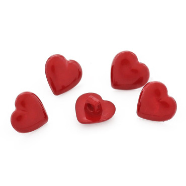 Bottone a forma di cuore in nylon con gambo per abbigliamento e bomboniere Rosso
