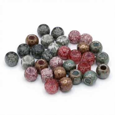 Perline cilindriche effetto marmo in vetro 12x8mm per bijoux 5pz