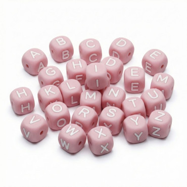 Dado lettera rosa in silicone BPA free per catenelle ciuccio e bijoux