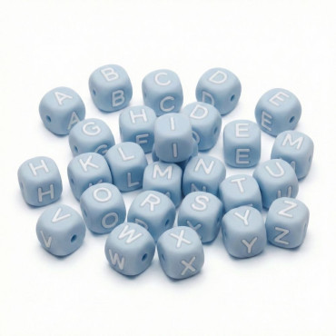 Dado lettera azzurro in silicone per catenelle ciuccio e bijoux