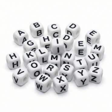 Dado lettera bianco in plastica per catenelle ciuccio e bijoux
