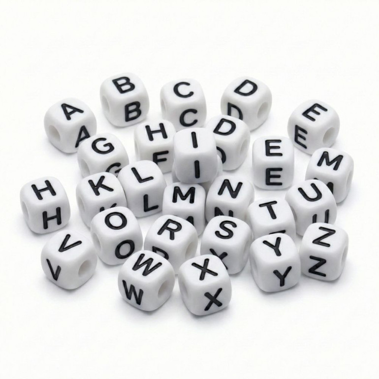 Dado lettera bianco in plastica per catenelle ciuccio e bijoux