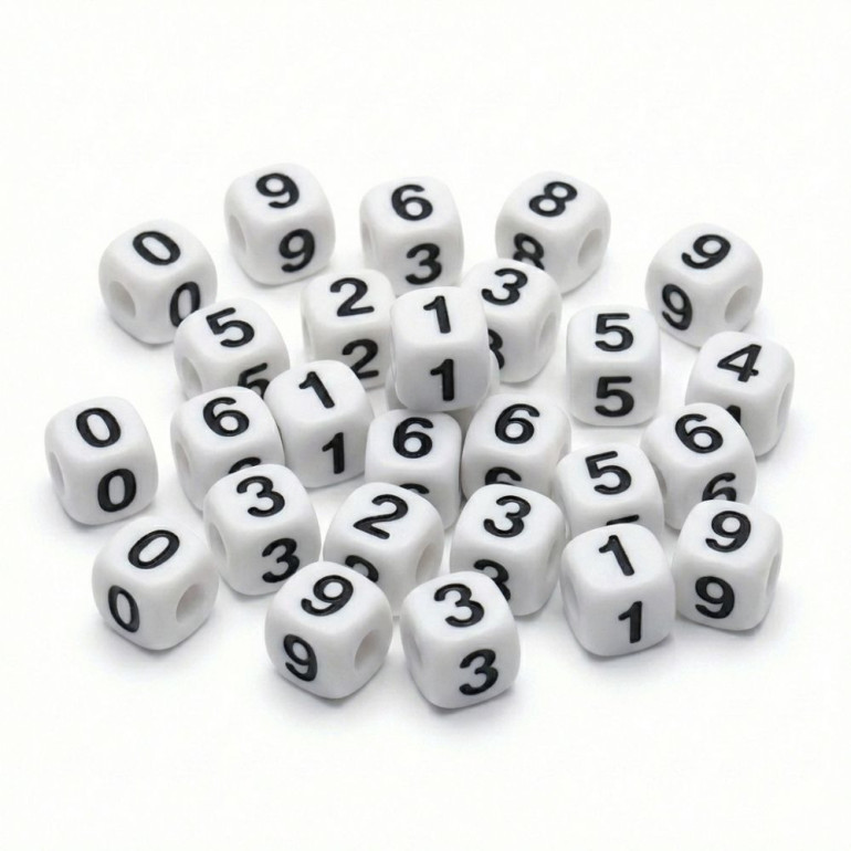 Dado numero bianco in plastica per catenelle ciuccio e bijoux