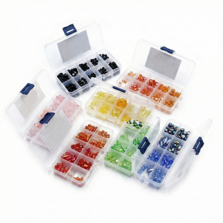 Cristalli per bijoux assortiti in resina con box 10 scomparti