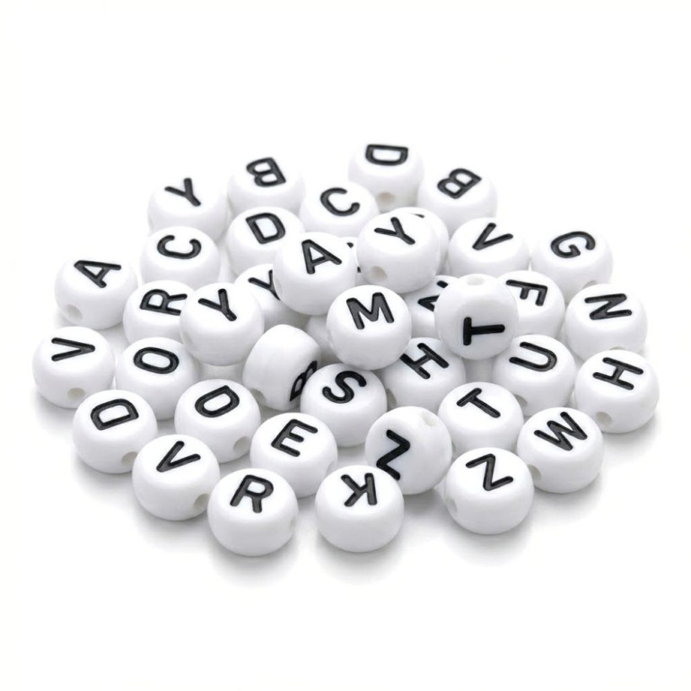 Perlina lettera bianca in PVC per catenelle ciuccio e collane bijoux