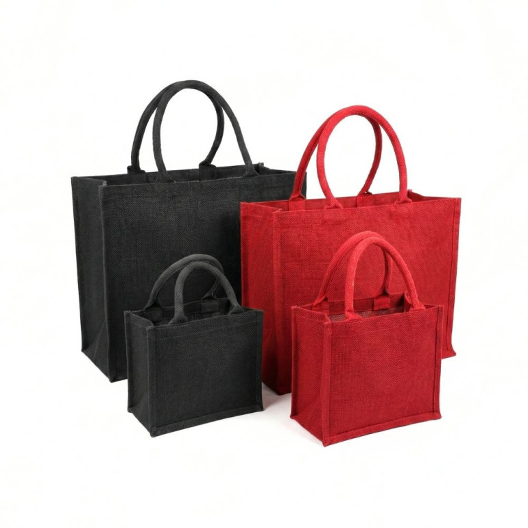 Borsa in juta con manici in cotone per ricamo e applicazioni